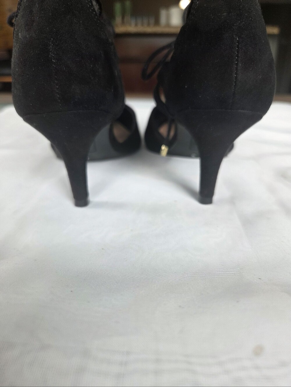 Black Lace-Up Pointed Toe Women's Flats - Picture 3 of 5